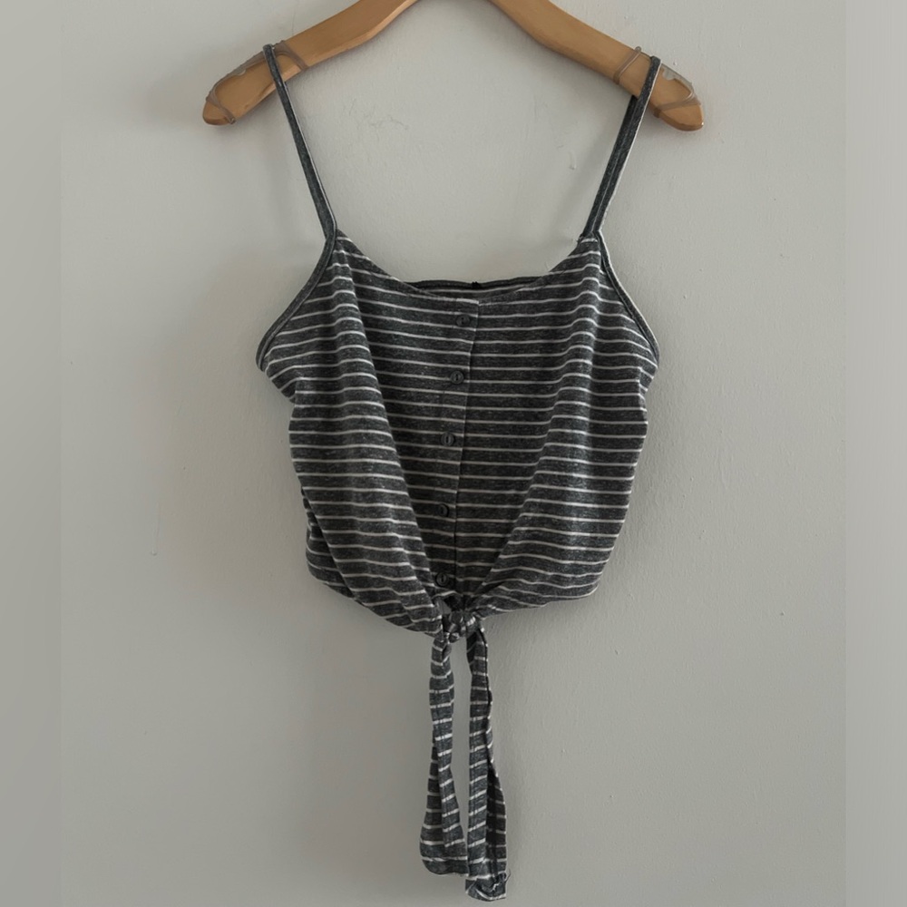 Gray Striped Cropped Tank w/ Tie Sz XS